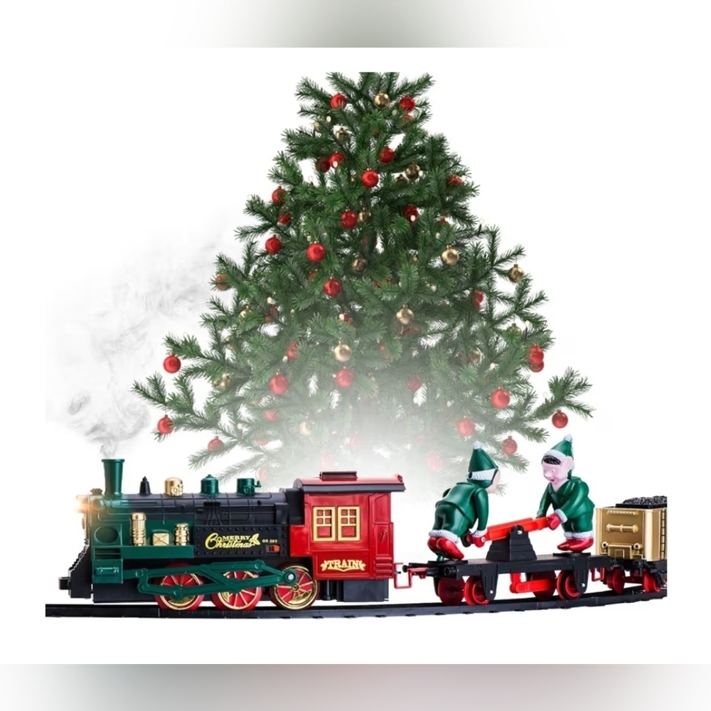 Atlasonix Black & Gold Christmas Tree Train Set – Electric w/ Lights, Sounds